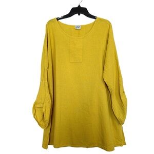 Oh My Gauze! Women’s Sz 2(XL) Yellow Tunic Top Lagenlook Relaxed 3/4 Sleeve